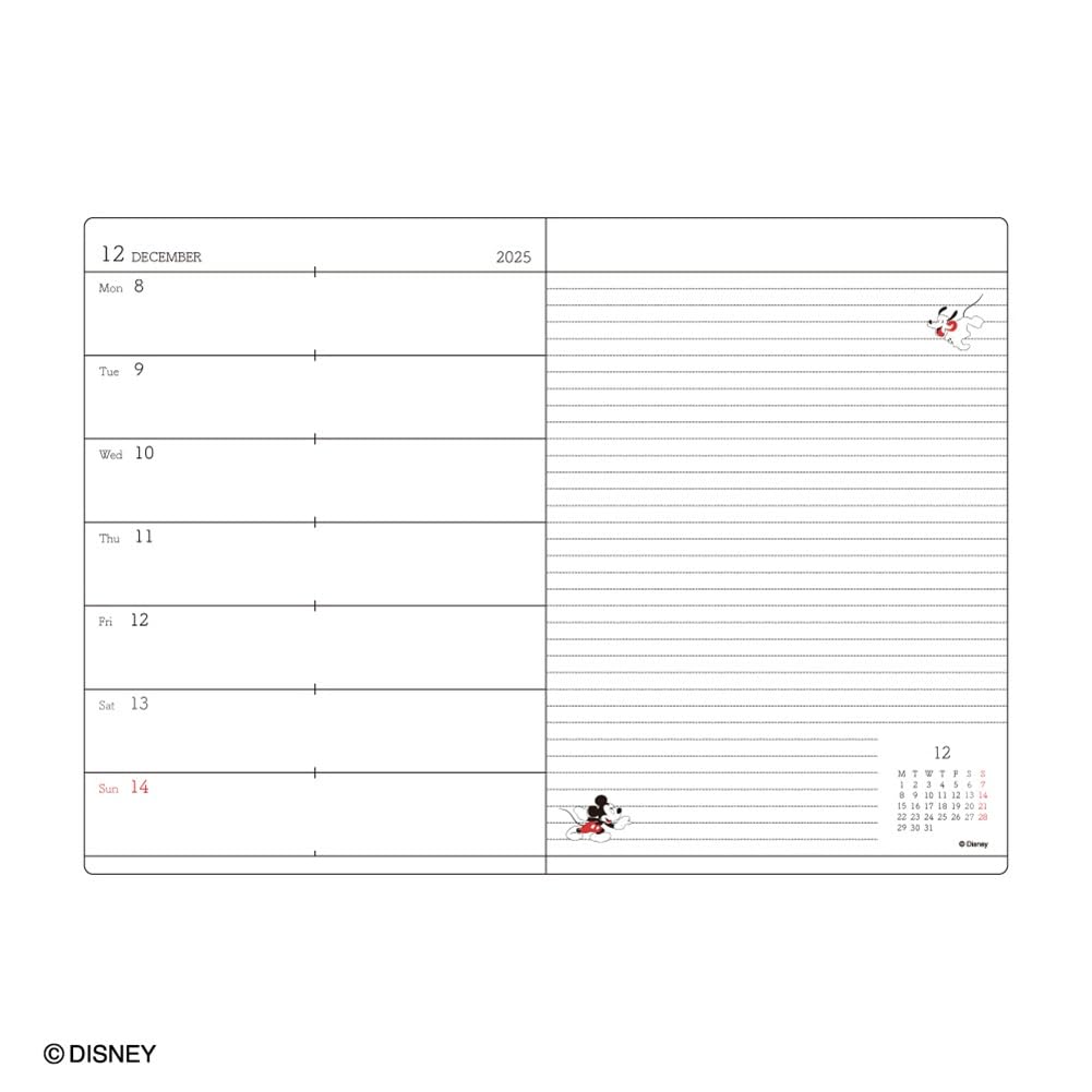 Daigo 2026 Disney Weekly Minnie December 2025 Start Planner, Left, B6, Mouse, Red, E6161,