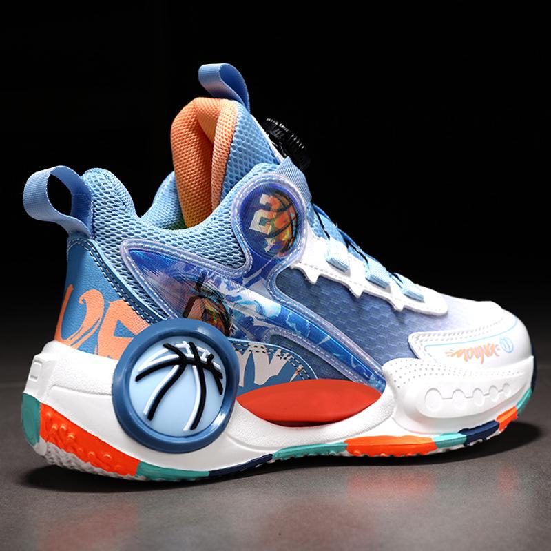 Boys shoes sports shoes 2025 spring and autumn new children's mesh breathable basketball shoes middle older boys boy rotating button