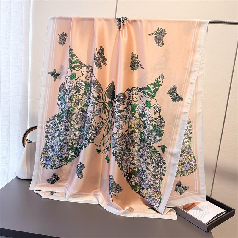 Spring and summer thin print simulation silk brocade sunscreen gorgeous butterfly silk scarf long scarf shawl versatile headscarf scarf