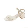 Fashion Women Fashionable Versatile Heel Sandals New Summer Casual Simple Solid Color Square Toe Open Toe Buckle Strap Women Shoes