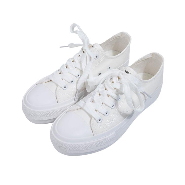 Korean Style Girls' Cute White Canvas Shoes 2025 - Versatile, Thick-Soled Casual Sneakers