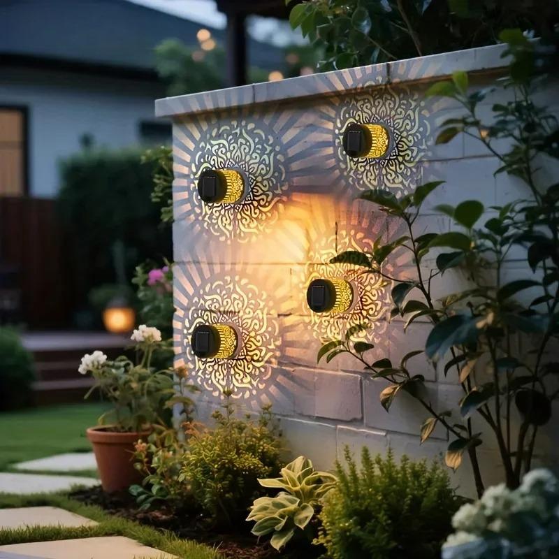 2pcs Solar Lamp Iron Art  IP65 Solar Wall Lights Wall Theme Fence Lights Garden Backyard Decoration Outdoor Front Door Lantern
