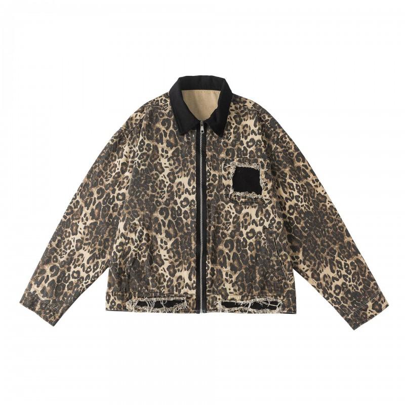 2026 Vintage Leopard Print Denim Jacket