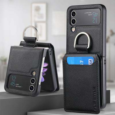 For Samsung Z Flip 4 Zflip4 Anti -Knock Leather Finger Ring Bag Case For Samsung Galaxy Z Flip 4 Flip4 5g Card Pocket Covers