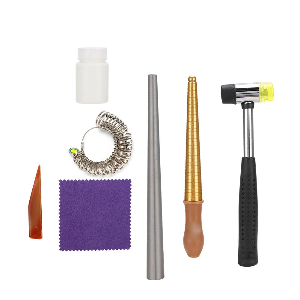 7-teiliges Set Schmuckwaschflüssigkeit Polierklinge Fingerring-Dornstock Ringmaß Schmuckpolier-Herstellungszubehör