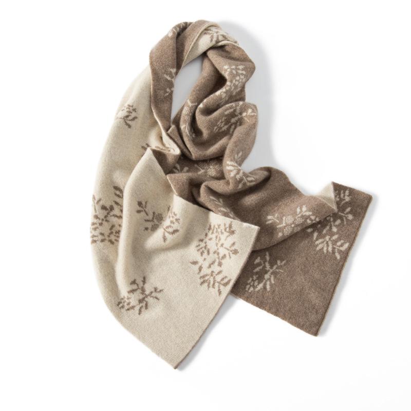 Women's 100% Cashmere Jacquard Scarf - Thick, Warm, Fashionable Knit Shawl for Autumn & Winter