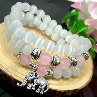 Kristall Opal Multi-Loop Armband Frauen Rosa Armband Elefant Anhänger Schmuck
