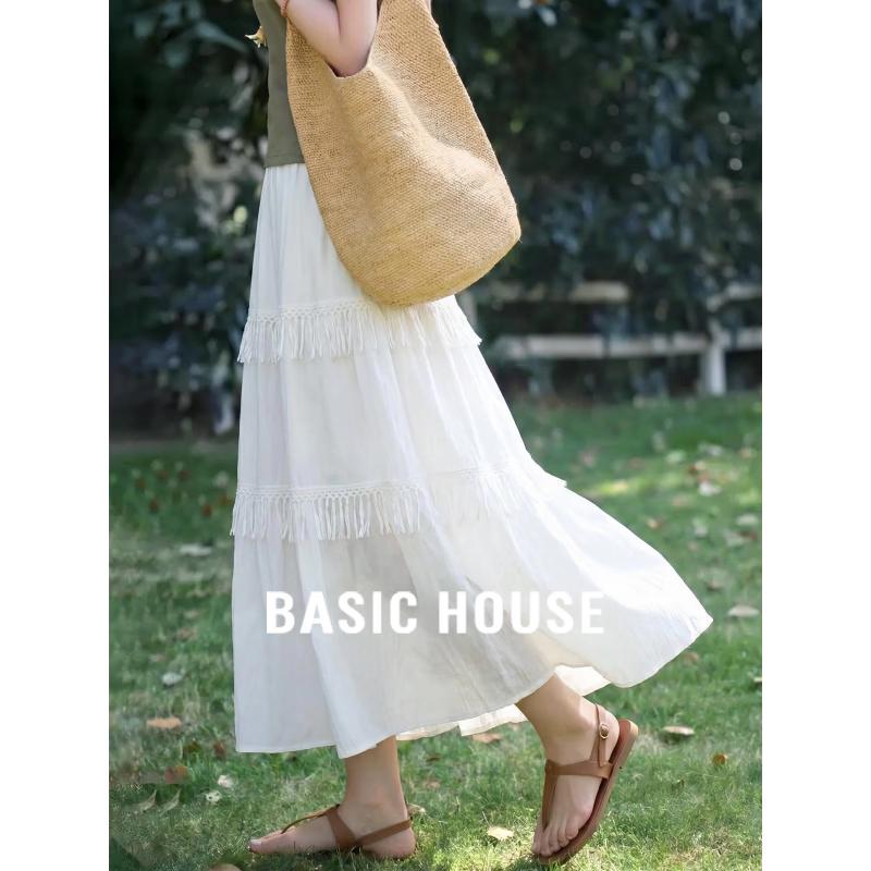 Basic House Women s High-Waisted Tassel A-Line Skirt One Size