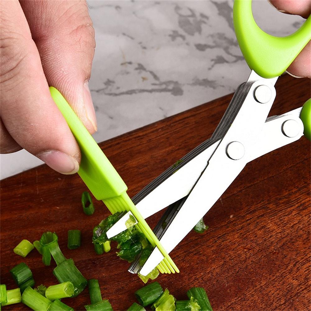 Multi-functional multi-layer stainless steel kitchen scissors, green onion chopper, herb and spice cooking tool scissors