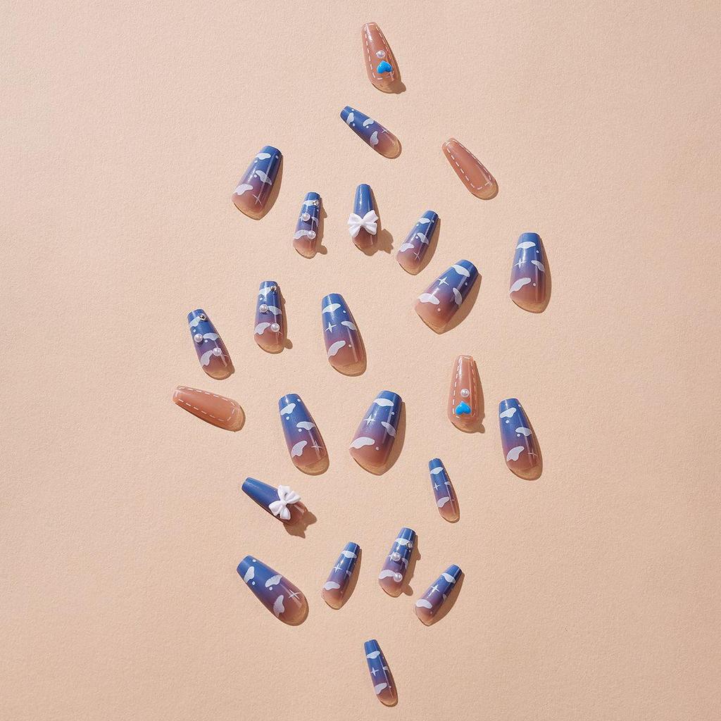 Handmade Long Coffin Heart Bowknot Luxury Wearable Nail Tips