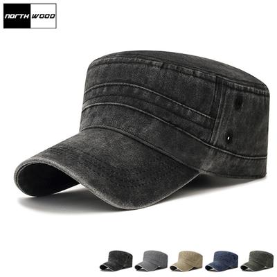 Washed Cotton Flat Brim Top Cap for Men Women Trucker Hats Solid Baseball Cap Sun Fishing Hat Size 55-60 Cm