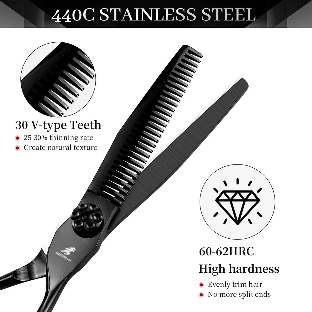 6,0 Zoll Nimpson Schwarzer Griff mit Kerben Haarschere, Haarschere, Flache Schere, Pony-Schere