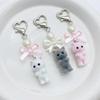 Heart Shape Keyring Flocked Cat Pendant Keychain with Bowknot Decor Heart Shape Fashionable Hanging Ornament for Wallet Backpack