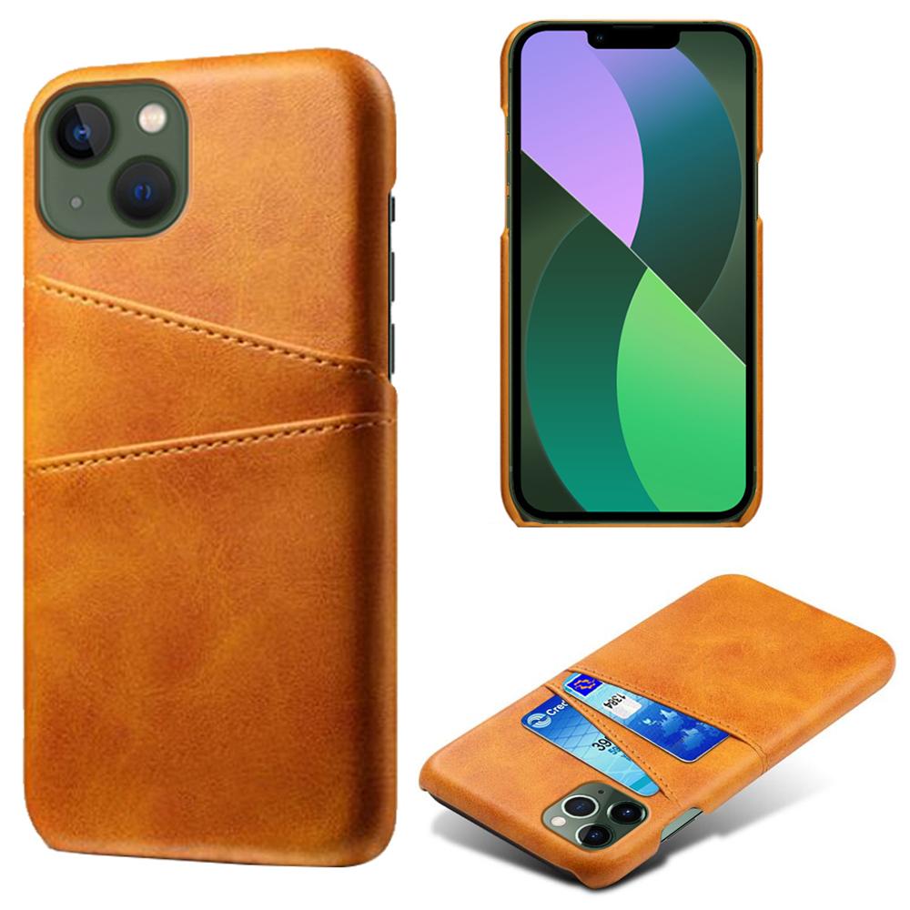 

Dual Card Slots Phone Cover for iPhone 15,PU Leather Coated PC Protective Back Case Orange