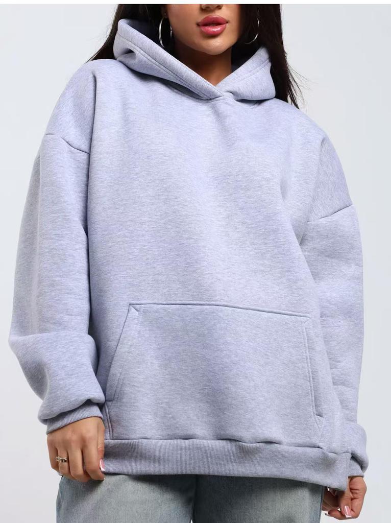 2025 Autumn/Winter Women's Fashion Casual Solid Color Loose Hooded Sweatshirt