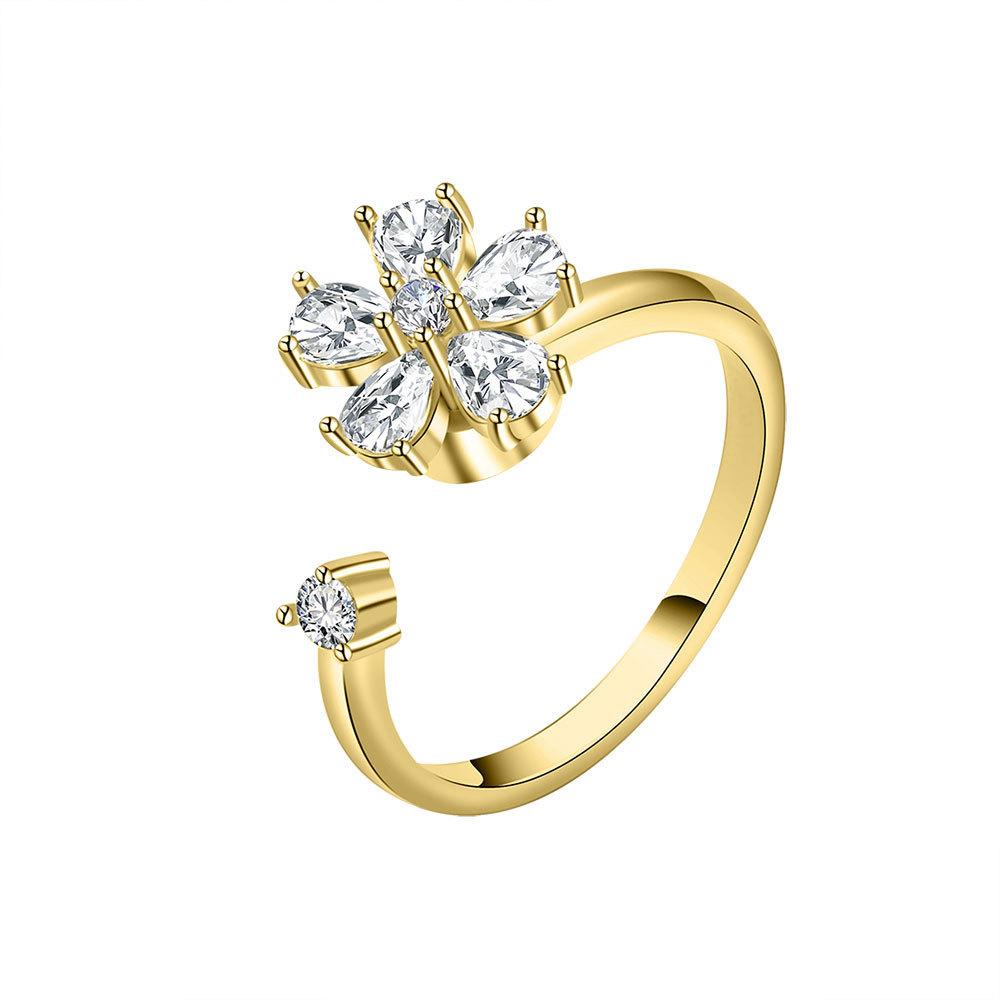 Flower Shape Adjustable Ring With Micro Pave Cubic Zirconia For Women Gift