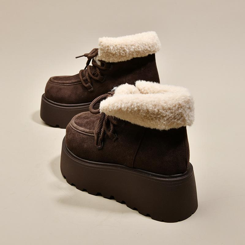 Retro short tube thick-soled snow boots women's winter new 2025 fleece thickened and heightened new thermal cotton shoes