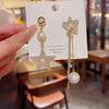 Five-pointed Star AB Asymmetric Super Flash Star Earrings Silver Needle Long Tassel Temperament Earrings Pearl Earrings