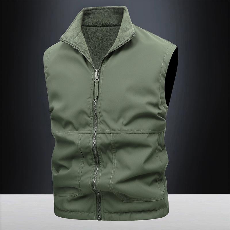 Logo-8XL large size men's outdoor fishing tooling casual double-sided vest fleece stand-up collar vest can be added