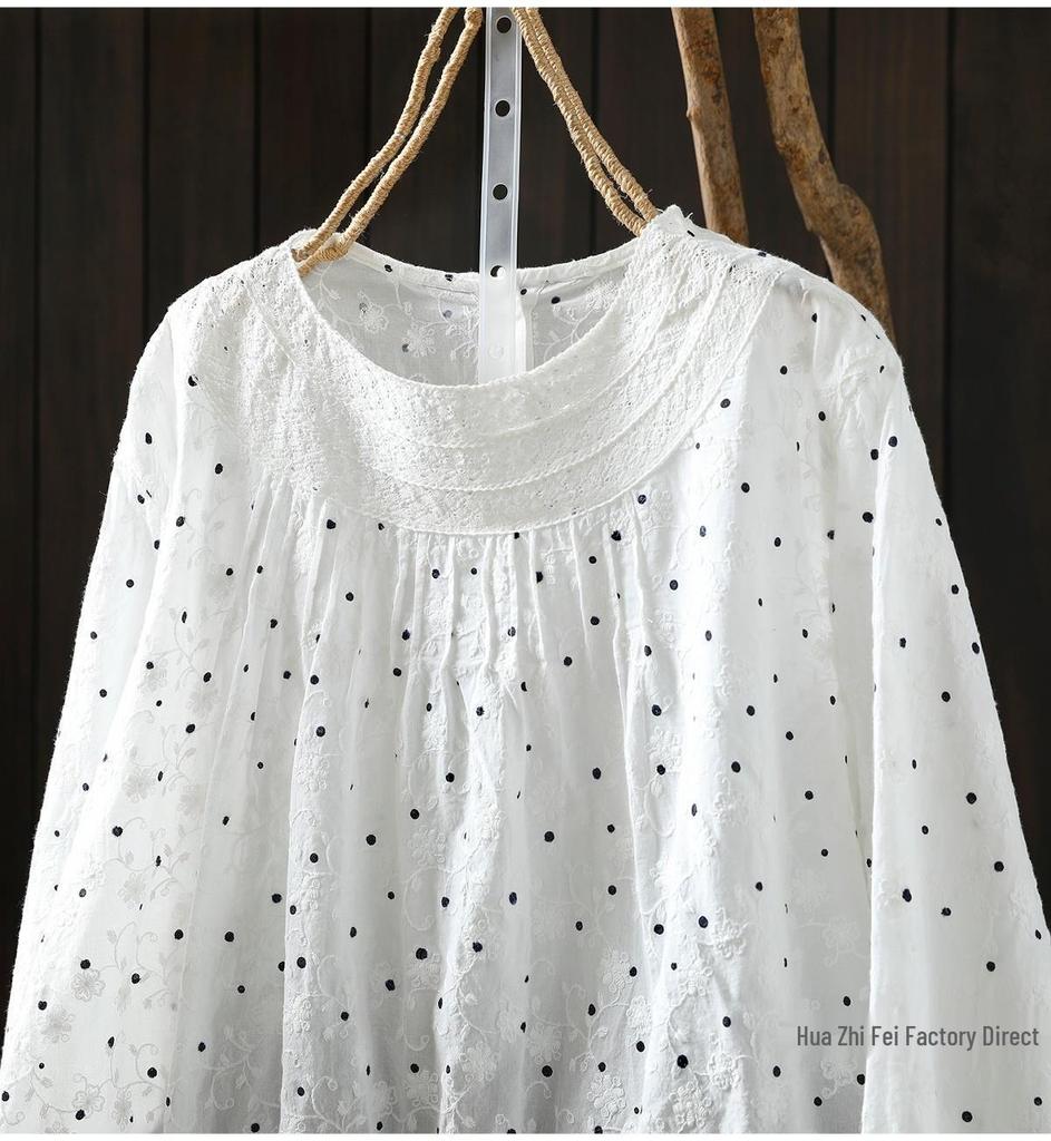 Spring 2026 Women's Polka Dot Embroidered Jacquard Shirt with Back Buttons