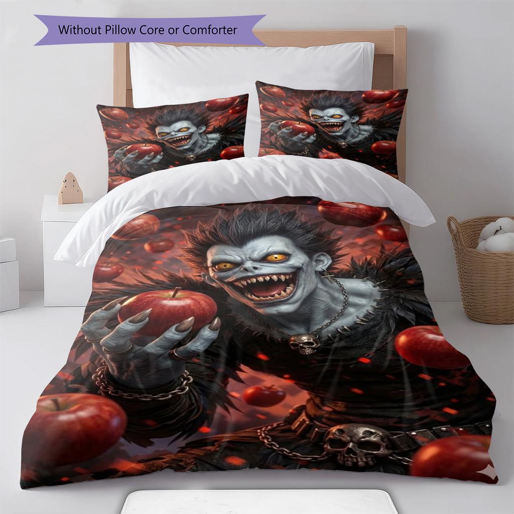 Ryuk Death Note Pattern Bedding Set Quilt Cover Pillowcase Home Decor Gift (1 * duvet cover + 2 * pillowcase, without core)