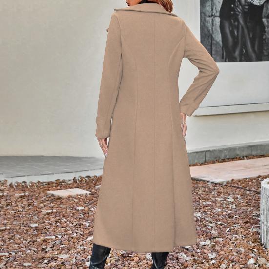Women's Long Wool Coat Double-Breasted Peacoat Classic Notch Lapel Trench Coat Casual Fall Winter Overcoat