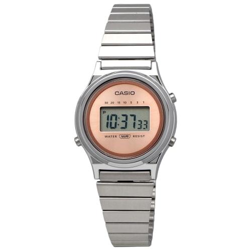CASIO Casio Standard Cheap Casio CASIO CLASSIC Women's Quartz Digital Wristwatch with Resin, Stainless Steel, and Metal Finishes, Silver and Salmon Pi