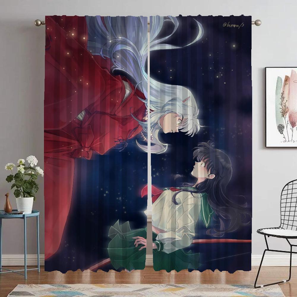 Inuyasha Blackout Curtains for Living Room Home Interior Curtains 2 Pieces Shades Partition Window Curtain Tulle for Bedroom