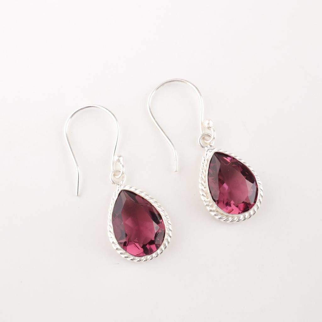 Natural Rhodolite Gemstone 925 Sterling Silver Jewelry Handmade Earrings 1.40" EE-9-37