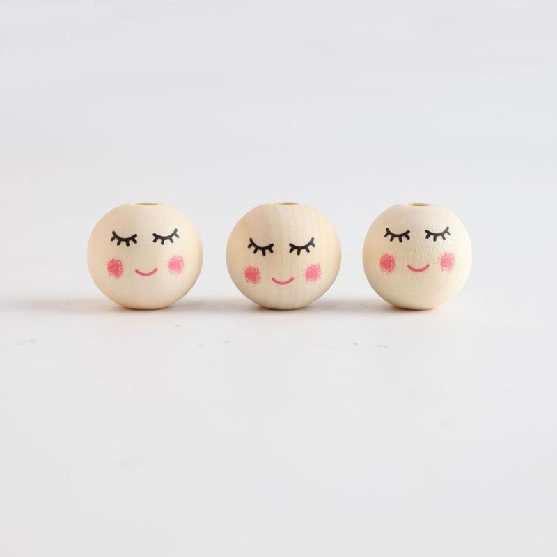 20Pcs Smiles Wood Beads Natural Wooden Beads for Crafting, Hole Round Wooden Smiles Face Beads Set for DIY Decorations