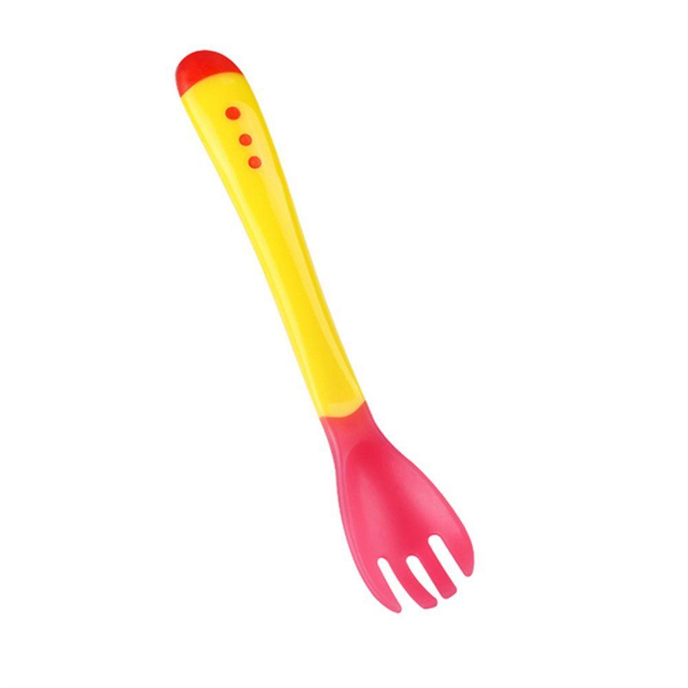 Candy Color Soft Food Feeding Infant Silicone Spoon Toddler Flatware Fork Temperature Sensing Spoon