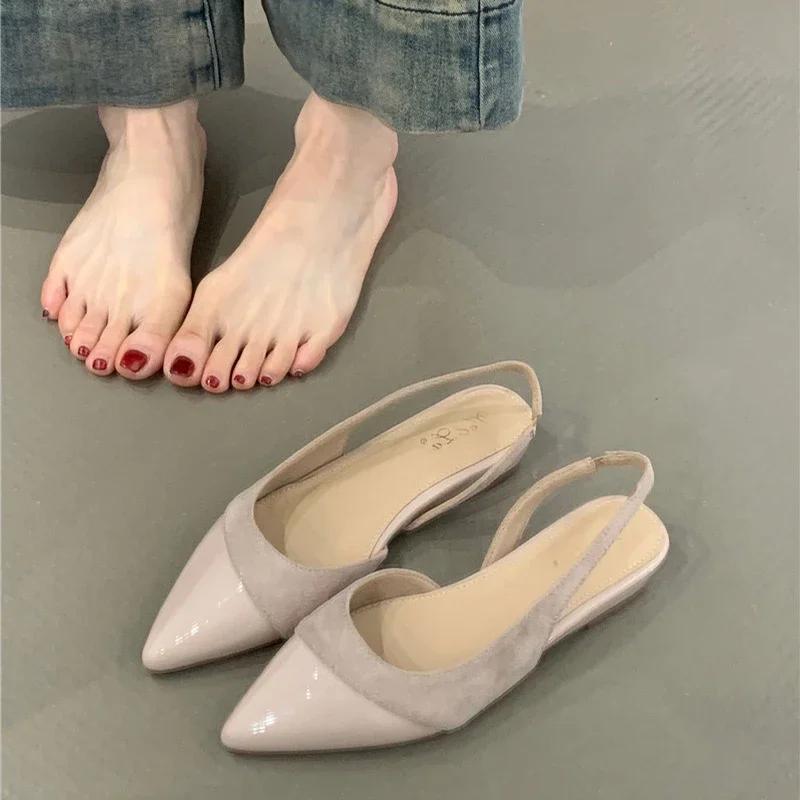 2025Summer Pointed Toe Women's Flats Sandals Fashion Shallow Slip On Singbacks Mules Party Dress Shoes for Ladies