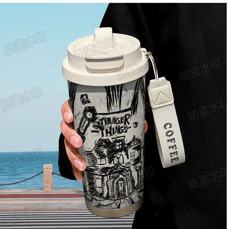 Stranger Things Insulated Tumbler - Stainless Steel Dual Lid Sippy Cup for Coffee & Cold Drinks