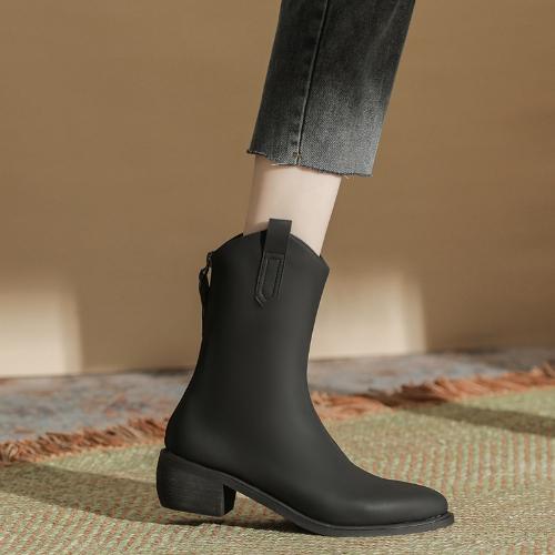 Fashion New British style comfortable boots for women, high heels, autumn and winter thick heels, pointed short boots