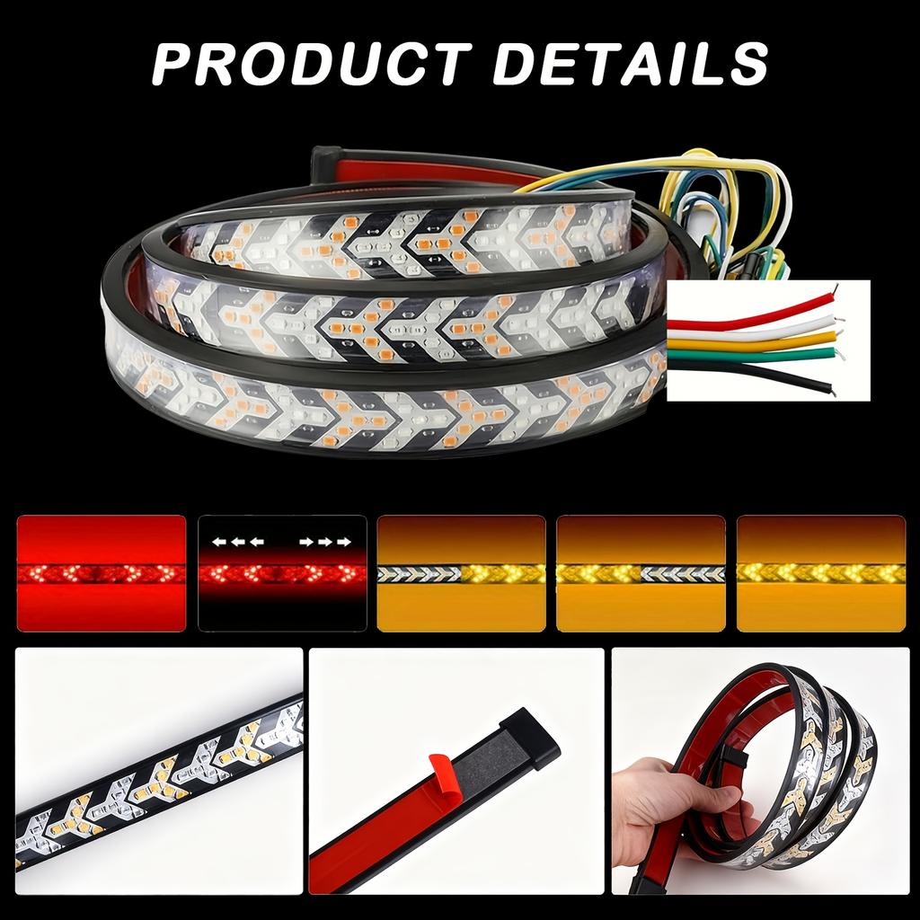 Car Tailgate LED Light Bar, 528 LEDs Fishbone Arrow Strobe, Third Brake Stop Reverse Running Light, Waterproof No Drill Strip for Pickup SUV Jeep