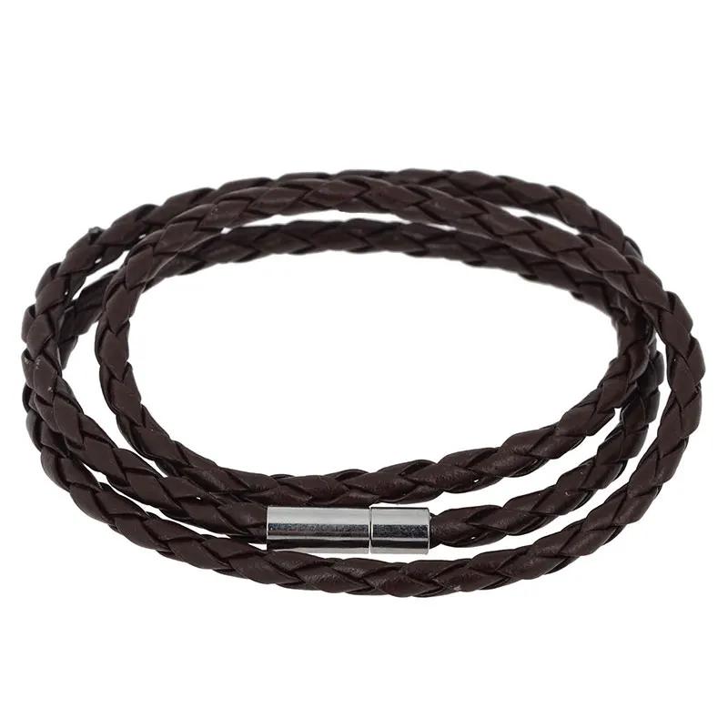 Fashion Multi-layer Wrap Braid Long Chain PU Leather Bracelet Adjustable Magnet Buckle Unisex Stackable Jewelry For Women Men
