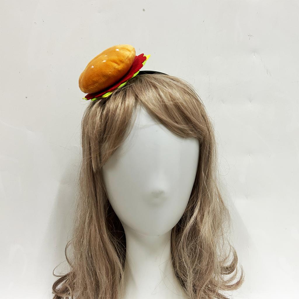 Realisitc 3D Hamburger Headband Soft Felt Velvet Hairband Styling Accessory For Women Girl Cosplay Party Dressingup