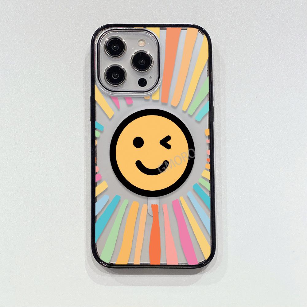 Rainbow Smiley Face Apple 16promax Mobile Phone Case Girl Ip17 Anti-drop 15pm Magnetic Attraction 15 Super Fire 13 Acrylic