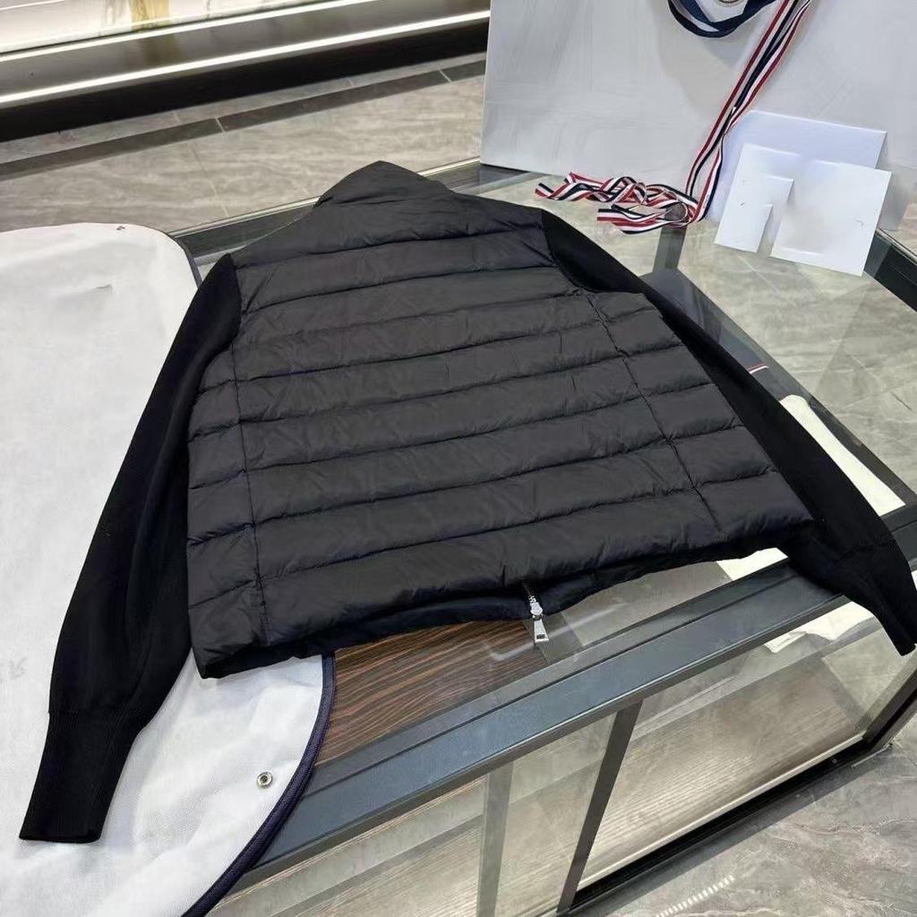 Na skladě: Dámská péřová bunda 2025 se stojáčkem, patchworkovými vlněnými úpletovými rukávy, žebrovaná, lehká, ležérní svrchní oblečení pro podzim/zimu