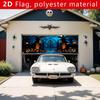 2D flat banner 1PC Large Halloween garage Door Decorative Banner - Ghost Cemetery scene with pumpkin lantern design