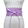 Wide Lace Waist Belt for Women Adjustable Tie Closure Elastic Floral Pattern Stretch Waist Cincher Corset for Dress and Casual Wear