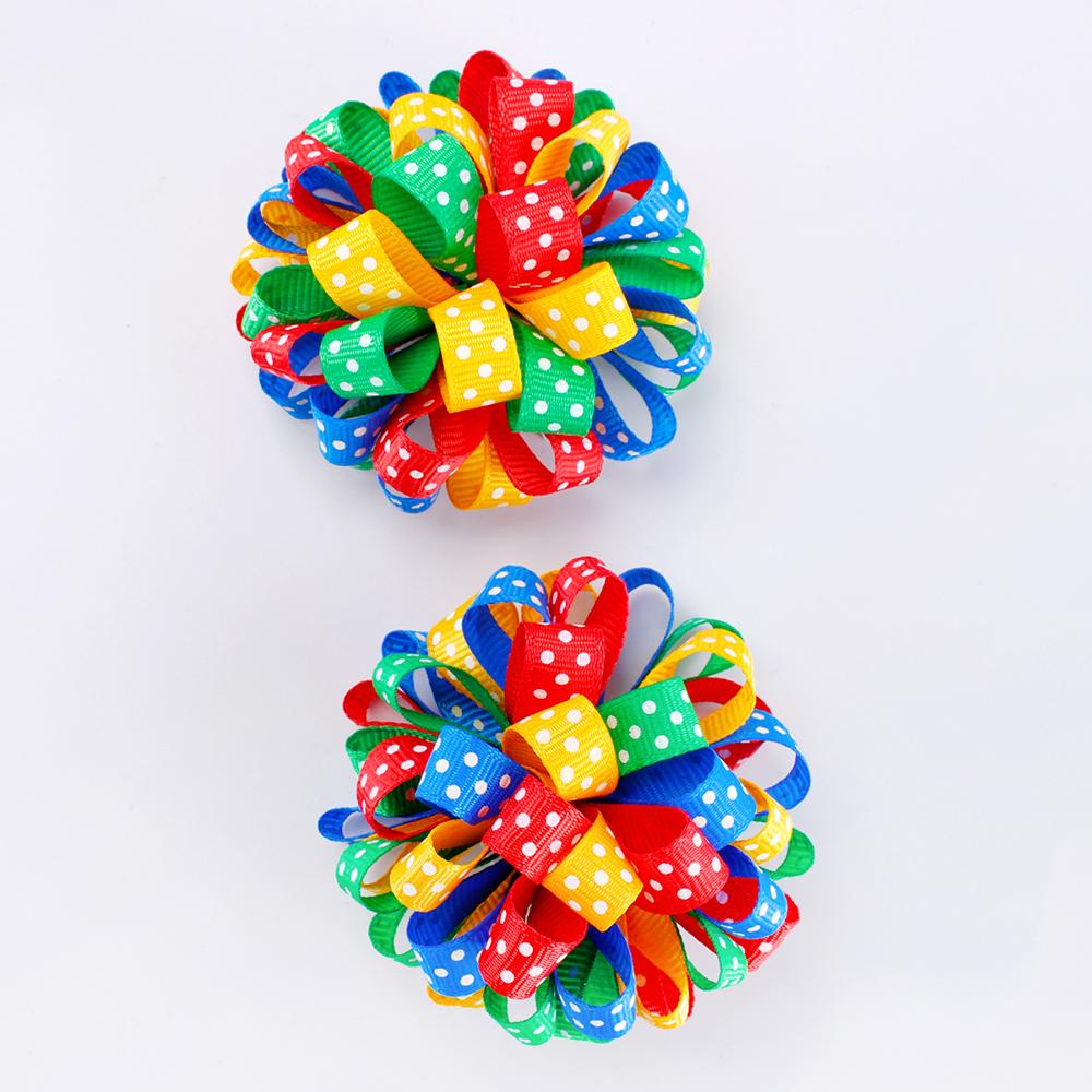 2Pcs New Ribbon Flower Hair Clips Rainbow-coloured Hydrangea Ponytail Holder Hairpins Girl Children's Kids Headwear Accessories