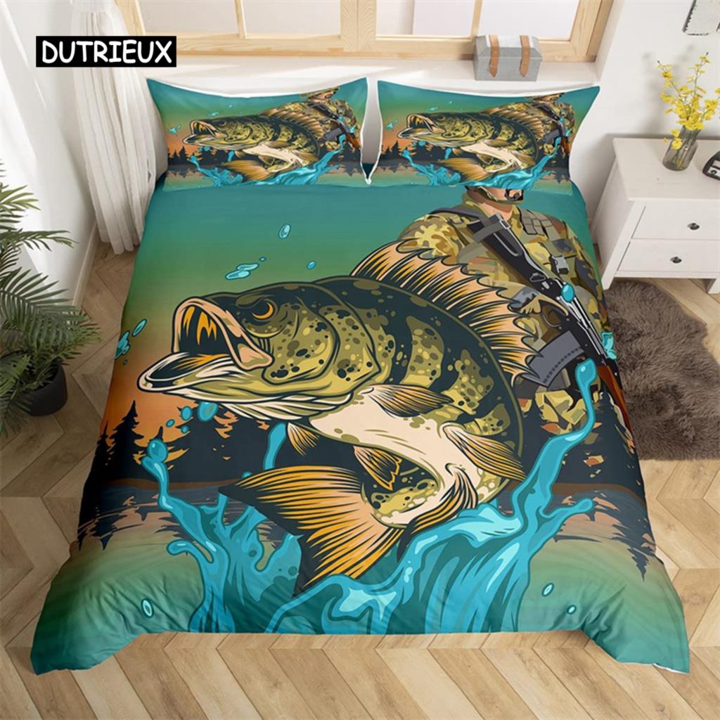 Marlin Schwertfisch Bettbezug Kawaii Marine Leben Bettwäsche Set Mikrofaser Ozean Thema Big Pike Fisch Quilt Abdeckung Einzel Twin King