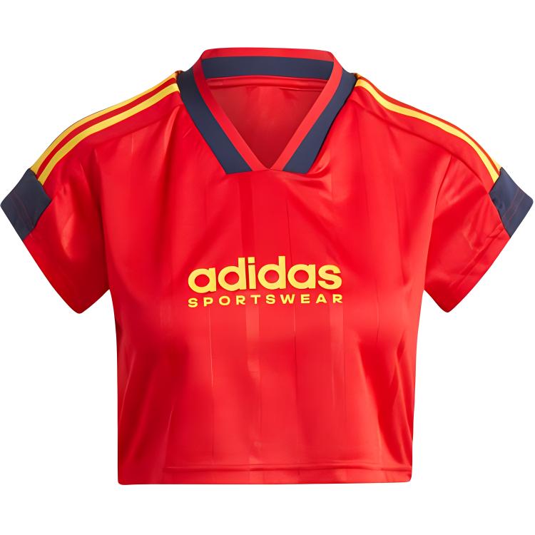 adidas Women s Tiro Cut 3-Stripes Crop Jersey Red Black IZ2091 M