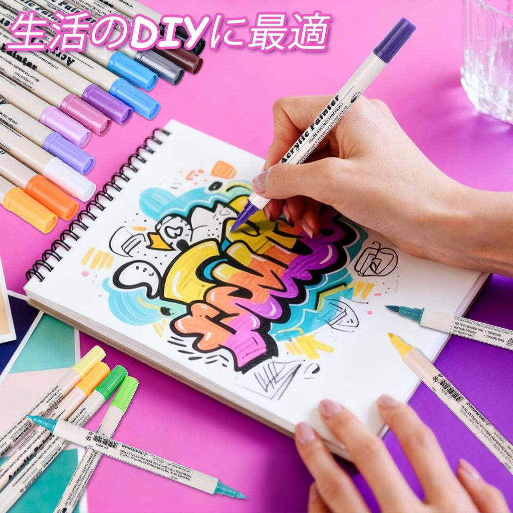 Acrylic 24 and and Fine Whiteboard Pumpkin Painting Illustration Notebook Markers, Colors, Felt-tip Fine-tip, Water-based, Waterproof, Quick-drying,