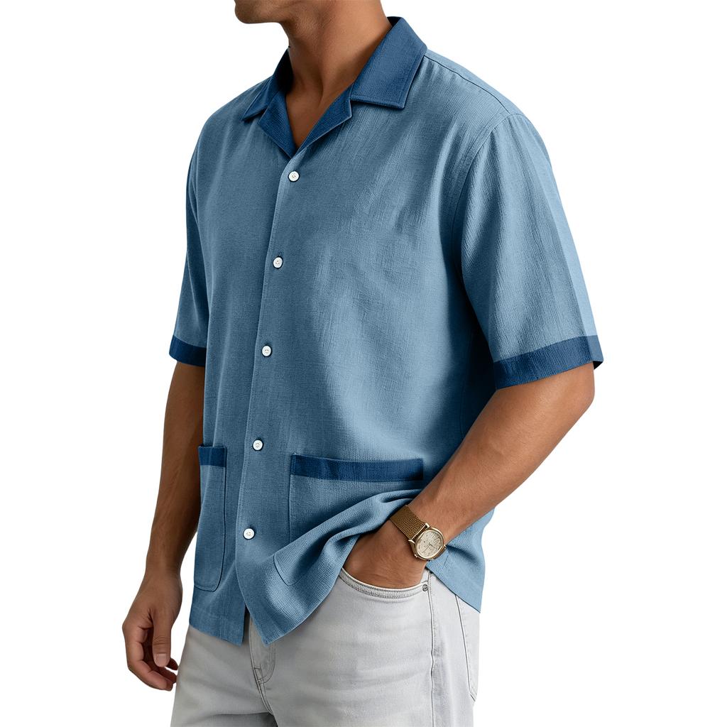 Men's Summer Casual Short-Sleeve Shirt With Collar And Multiple Pockets