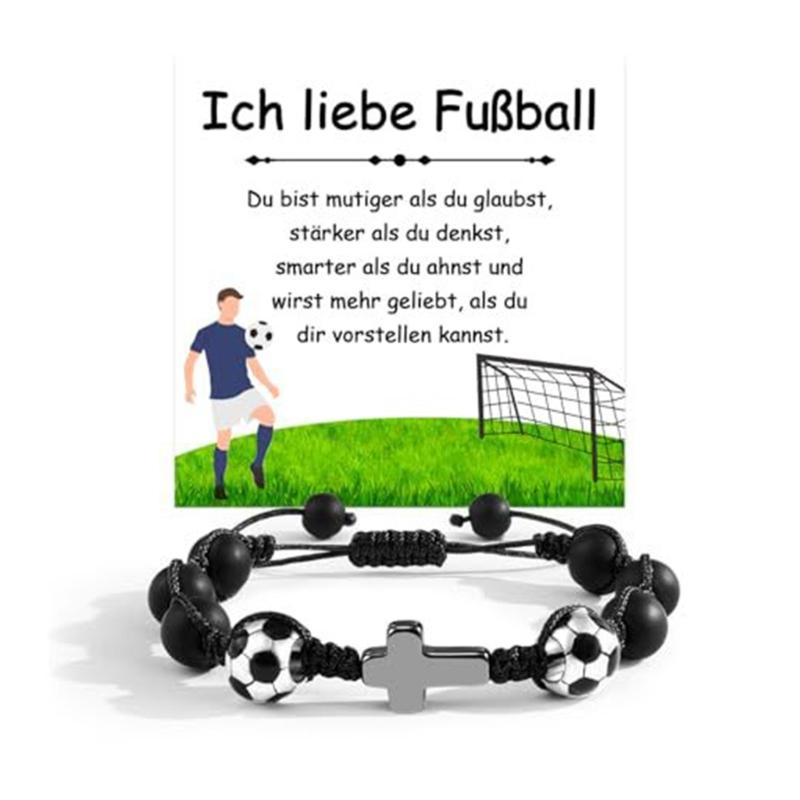 Sports Themed Wooden Crucifix Bracelet For Men Natural Wood Beads Black Woven Cord Inspirational Jewelry Gift