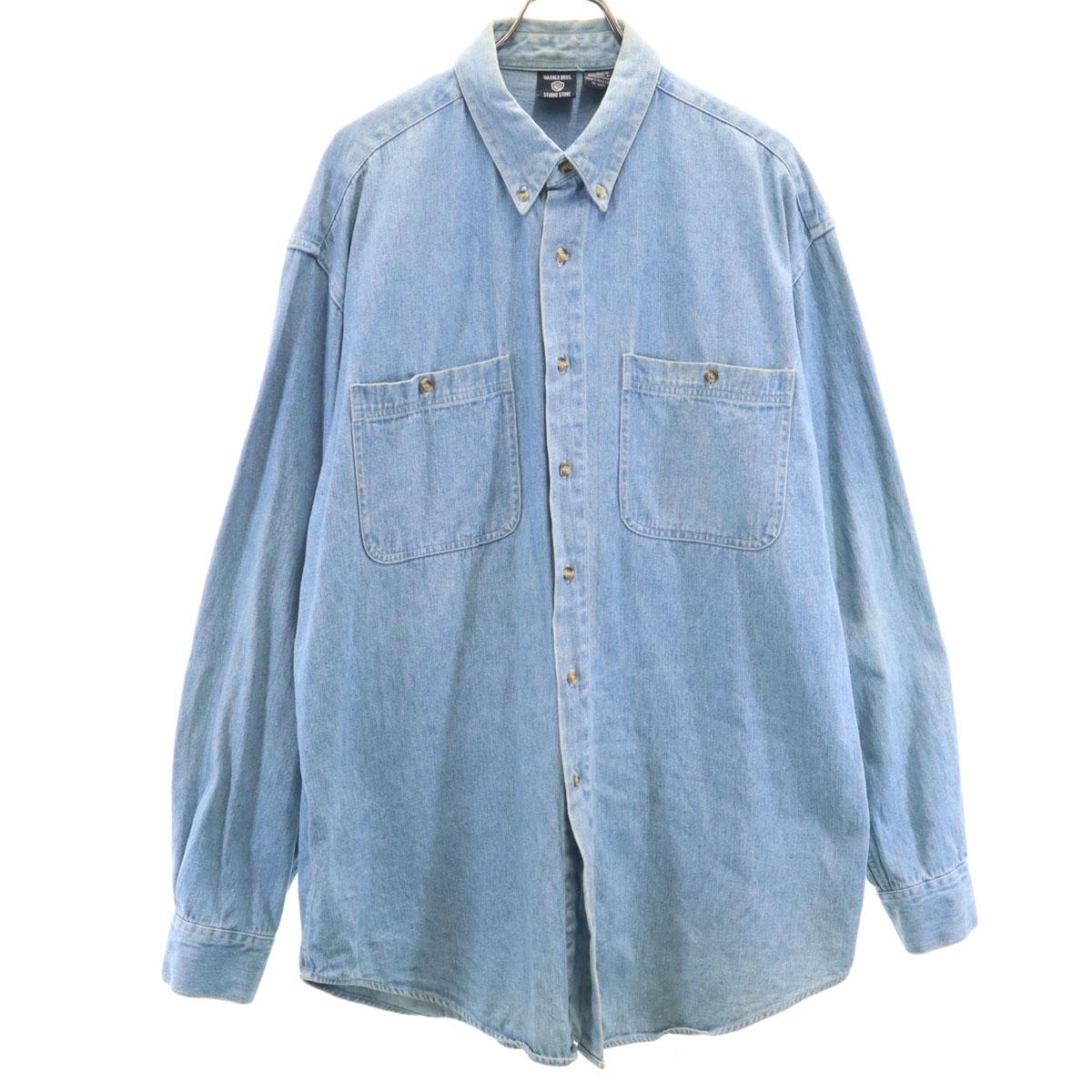 

Warner Bros 90s Old Back print Long sleeve Cotton shirt L Light blue Men s Used