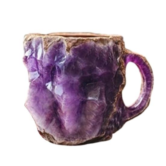 Fake Mineral Crystal Coffee Mug with Ergonomic Handle 11 Ounces Handcrafted 3D Mineral Rock Cup Tea Milk Water Drinking Cup