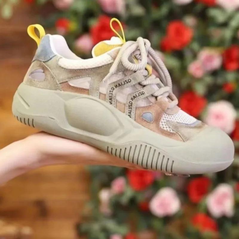 fashion 2024 Hot Sale Women's Shoes Lace-up Women's Vulcanize Shoes Fashion Round Head Ladies Casual Shoes New Mesh Breathable Sneakers